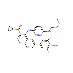 CN(C)CCNc1ccc(Nc2c(C(=O)C3CC3)cnc3ccc(-c4cc(F)c(O)c(Cl)c4)cc23)cn1 ZINC000114034125