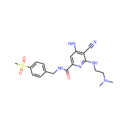 CN(C)CCNc1nc(C(=O)NCc2ccc(S(C)(=O)=O)cc2)cc(N)c1C#N ZINC000038151287