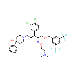 CN(C)CCO/N=C(\COCc1cc(C(F)(F)F)cc(C(F)(F)F)c1)[C@@H](CCN1CCC(O)(c2ccccc2)CC1)c1ccc(Cl)c(Cl)c1 ZINC000027897257