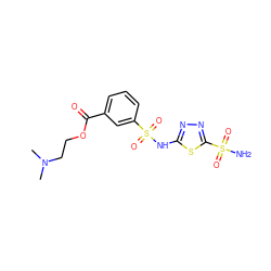 CN(C)CCOC(=O)c1cccc(S(=O)(=O)Nc2nnc(S(N)(=O)=O)s2)c1 ZINC000013537507