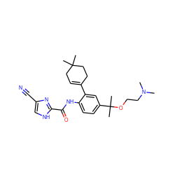 CN(C)CCOC(C)(C)c1ccc(NC(=O)c2nc(C#N)c[nH]2)c(C2=CCC(C)(C)CC2)c1 ZINC000103290014