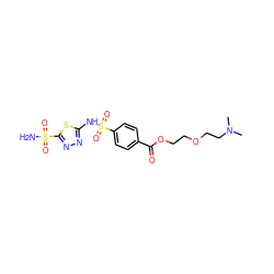 CN(C)CCOCCOC(=O)c1ccc(S(=O)(=O)Nc2nnc(S(N)(=O)=O)s2)cc1 ZINC000013537533