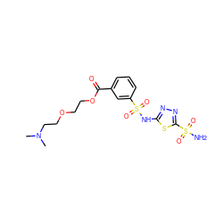 CN(C)CCOCCOC(=O)c1cccc(S(=O)(=O)Nc2nnc(S(N)(=O)=O)s2)c1 ZINC000013537517