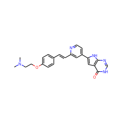 CN(C)CCOc1ccc(/C=C/c2cc(-c3cc4c(=O)[nH]cnc4[nH]3)ccn2)cc1 ZINC000035285617