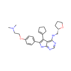 CN(C)CCOc1ccc(-c2[nH]c3ncnc(NC[C@@H]4CCCO4)c3c2C2=CCCC2)cc1 ZINC000084687970