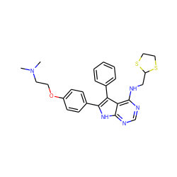 CN(C)CCOc1ccc(-c2[nH]c3ncnc(NCC4SCCS4)c3c2-c2ccccc2)cc1 ZINC000035850835