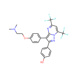 CN(C)CCOc1ccc(-c2c(-c3ccc(O)cc3)nn3c(C(F)(F)F)cc(C(F)(F)F)nc23)cc1 ZINC000014970950