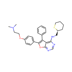 CN(C)CCOc1ccc(-c2oc3ncnc(NC[C@@H]4CCCCS4)c3c2-c2ccccc2)cc1 ZINC000084742079