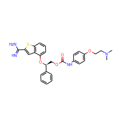 CN(C)CCOc1ccc(NC(=O)OC[C@H](Oc2cccc3sc(C(=N)N)cc23)c2ccccc2)cc1 ZINC000045366544