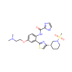 CN(C)CCOc1ccc(NC(=O)c2ncc[nH]2)c(-c2nc([C@H]3CCCN(S(C)(=O)=O)C3)cs2)c1 ZINC001772630846