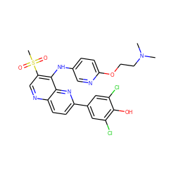 CN(C)CCOc1ccc(Nc2c(S(C)(=O)=O)cnc3ccc(-c4cc(Cl)c(O)c(Cl)c4)nc23)cn1 ZINC000473213529