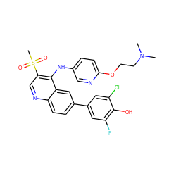 CN(C)CCOc1ccc(Nc2c(S(C)(=O)=O)cnc3ccc(-c4cc(F)c(O)c(Cl)c4)cc23)cn1 ZINC000203986401