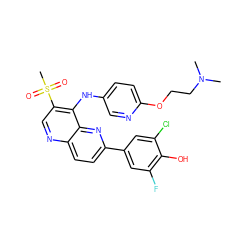 CN(C)CCOc1ccc(Nc2c(S(C)(=O)=O)cnc3ccc(-c4cc(F)c(O)c(Cl)c4)nc23)cn1 ZINC000473213494