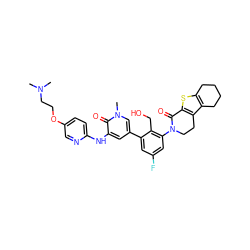 CN(C)CCOc1ccc(Nc2cc(-c3cc(F)cc(N4CCc5c(sc6c5CCCC6)C4=O)c3CO)cn(C)c2=O)nc1 ZINC000116053568