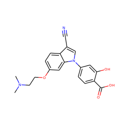 CN(C)CCOc1ccc2c(C#N)cn(-c3ccc(C(=O)O)c(O)c3)c2c1 ZINC000202399660