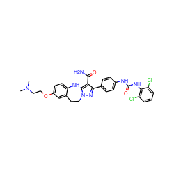 CN(C)CCOc1ccc2c(c1)CCn1nc(-c3ccc(NC(=O)Nc4c(Cl)cccc4Cl)cc3)c(C(N)=O)c1N2 ZINC000049723054