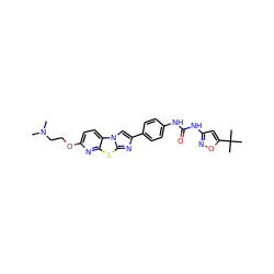 CN(C)CCOc1ccc2c(n1)sc1nc(-c3ccc(NC(=O)Nc4cc(C(C)(C)C)on4)cc3)cn12 ZINC000148928795