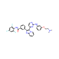 CN(C)CCOc1cccc(Nc2nccc(-c3c(-c4cccc(C(=O)Nc5c(F)cc(F)cc5F)c4)nc4ccccn34)n2)c1 ZINC000113540369