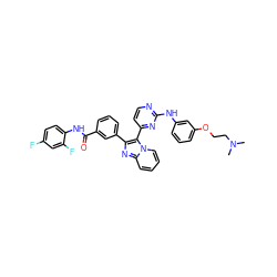 CN(C)CCOc1cccc(Nc2nccc(-c3c(-c4cccc(C(=O)Nc5ccc(F)cc5F)c4)nc4ccccn34)n2)c1 ZINC000113541039