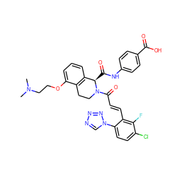 CN(C)CCOc1cccc2c1CCN(C(=O)/C=C/c1c(-n3cnnn3)ccc(Cl)c1F)[C@@H]2C(=O)Nc1ccc(C(=O)O)cc1 ZINC000224068371