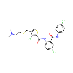 CN(C)CCSCc1csc(C(=O)Nc2ccc(Cl)cc2C(=O)Nc2ccc(Cl)cc2)c1Cl ZINC000014963796