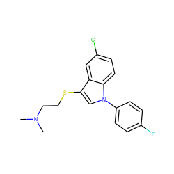 CN(C)CCSc1cn(-c2ccc(F)cc2)c2ccc(Cl)cc12 ZINC000013758621