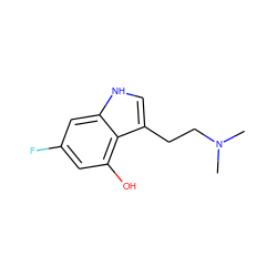 CN(C)CCc1c[nH]c2cc(F)cc(O)c12 ZINC000013835550