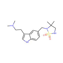 CN(C)CCc1c[nH]c2ccc(CN3C(C)(C)CNS3(=O)=O)cc12 ZINC000013738516