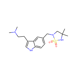 CN(C)CCc1c[nH]c2ccc(CN3CC(C)(C)NS3(=O)=O)cc12 ZINC000013738515