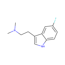 CN(C)CCc1c[nH]c2ccc(F)cc12 ZINC000002599104