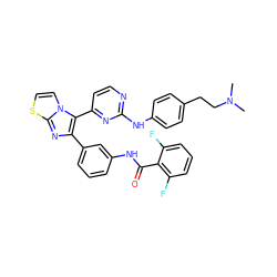 CN(C)CCc1ccc(Nc2nccc(-c3c(-c4cccc(NC(=O)c5c(F)cccc5F)c4)nc4sccn34)n2)cc1 ZINC000049781187