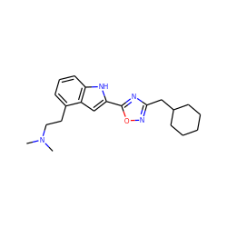 CN(C)CCc1cccc2[nH]c(-c3nc(CC4CCCCC4)no3)cc12 ZINC000036311397