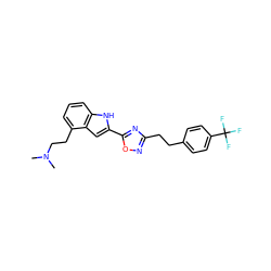 CN(C)CCc1cccc2[nH]c(-c3nc(CCc4ccc(C(F)(F)F)cc4)no3)cc12 ZINC000036311389