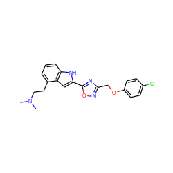 CN(C)CCc1cccc2[nH]c(-c3nc(COc4ccc(Cl)cc4)no3)cc12 ZINC000036311416