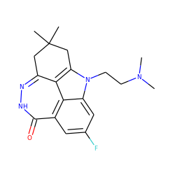 CN(C)CCn1c2c3c(n[nH]c(=O)c4cc(F)cc1c34)CC(C)(C)C2 ZINC000146674077