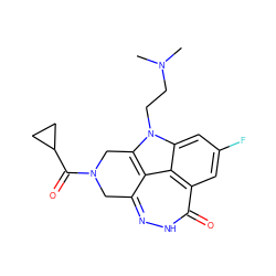 CN(C)CCn1c2c3c(n[nH]c(=O)c4cc(F)cc1c34)CN(C(=O)C1CC1)C2 ZINC000146650033