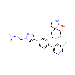 CN(C)CCn1cc(-c2ccc(-c3cncc(Cl)c3N3CCC4(CCNC4=O)CC3)cc2)cn1 ZINC000653847649