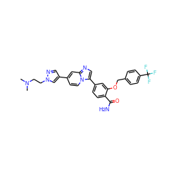 CN(C)CCn1cc(-c2ccn3c(-c4ccc(C(N)=O)c(OCc5ccc(C(F)(F)F)cc5)c4)cnc3c2)cn1 ZINC001772644750