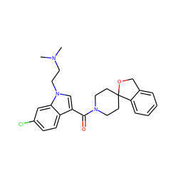 CN(C)CCn1cc(C(=O)N2CCC3(CC2)OCc2ccccc23)c2ccc(Cl)cc21 ZINC000140740551