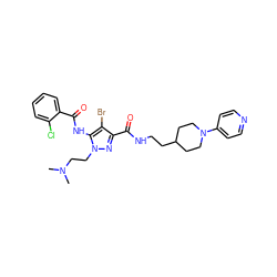 CN(C)CCn1nc(C(=O)NCCC2CCN(c3ccncc3)CC2)c(Br)c1NC(=O)c1ccccc1Cl ZINC000028712003