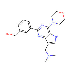 CN(C)Cc1c[nH]c2c(N3CCOCC3)nc(-c3cccc(CO)c3)nc12 ZINC000043205759