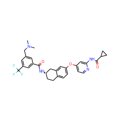 CN(C)Cc1cc(C(=O)N[C@H]2CCc3ccc(Oc4ccnc(NC(=O)C5CC5)c4)cc3C2)cc(C(F)(F)F)c1 ZINC000066123467