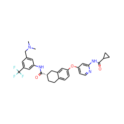 CN(C)Cc1cc(NC(=O)[C@H]2CCc3ccc(Oc4ccnc(NC(=O)C5CC5)c4)cc3C2)cc(C(F)(F)F)c1 ZINC000066100595