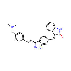 CN(C)Cc1ccc(/C=C/c2n[nH]c3cc(/C=C4/C(=O)Nc5ccccc54)ccc23)cc1 ZINC000096273690