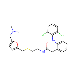 CN(C)Cc1ccc(CSCCNC(=O)Cc2ccccc2Nc2c(Cl)cccc2Cl)o1 ZINC001772592464