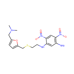 CN(C)Cc1ccc(CSCCNc2cc(N)c([N+](=O)[O-])cc2[N+](=O)[O-])o1 ZINC000003806902