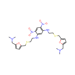 CN(C)Cc1ccc(CSCCNc2cc(NCCSCc3ccc(CN(C)C)o3)c([N+](=O)[O-])cc2[N+](=O)[O-])o1 ZINC000036124283