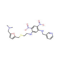 CN(C)Cc1ccc(CSCCNc2cc(NCc3cccnc3)c([N+](=O)[O-])cc2[N+](=O)[O-])o1 ZINC000013726504