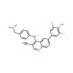 CN(C)Cc1ccc(Nc2c(C#N)cnc3ccc(-c4cc(F)c(O)c(Cl)c4)cc23)cc1 ZINC000114037932