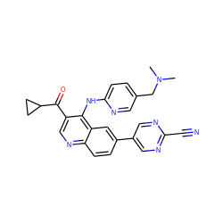 CN(C)Cc1ccc(Nc2c(C(=O)C3CC3)cnc3ccc(-c4cnc(C#N)nc4)cc23)nc1 ZINC000203796376